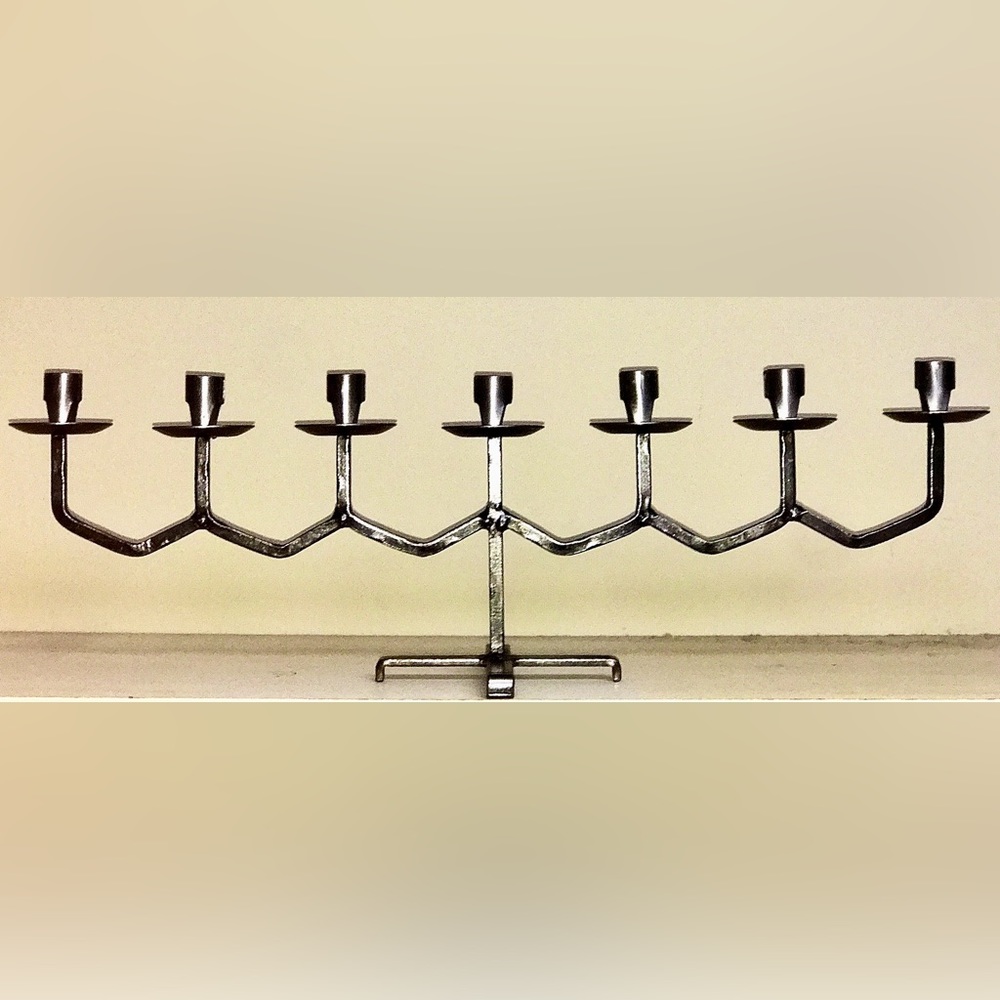 Vintage Modern Minimalist Metal Seven Arm Swedish Candelabra